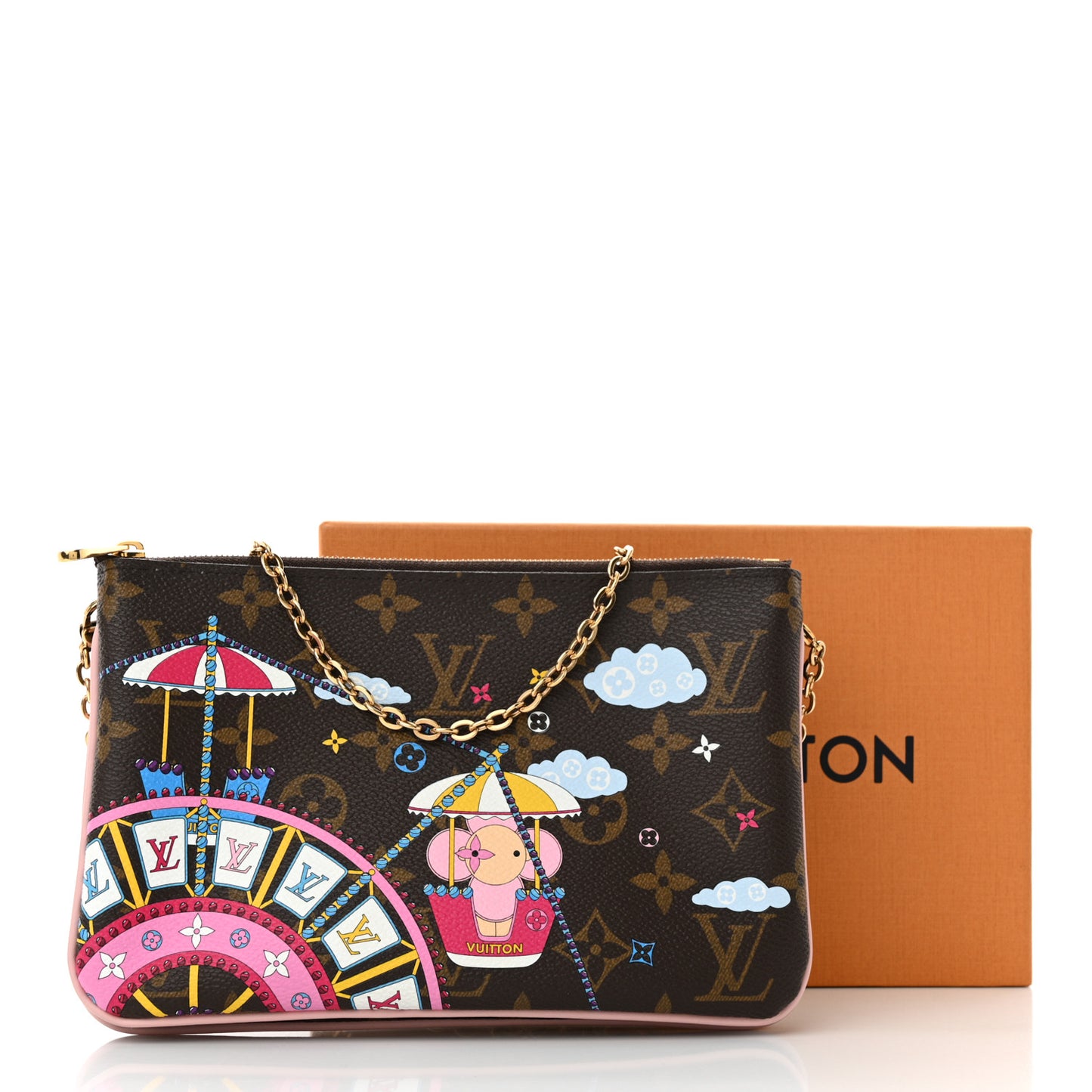 Monogram 2020 Christmas Animation Big Wheel Double Zip Pochette Rose Ballerine