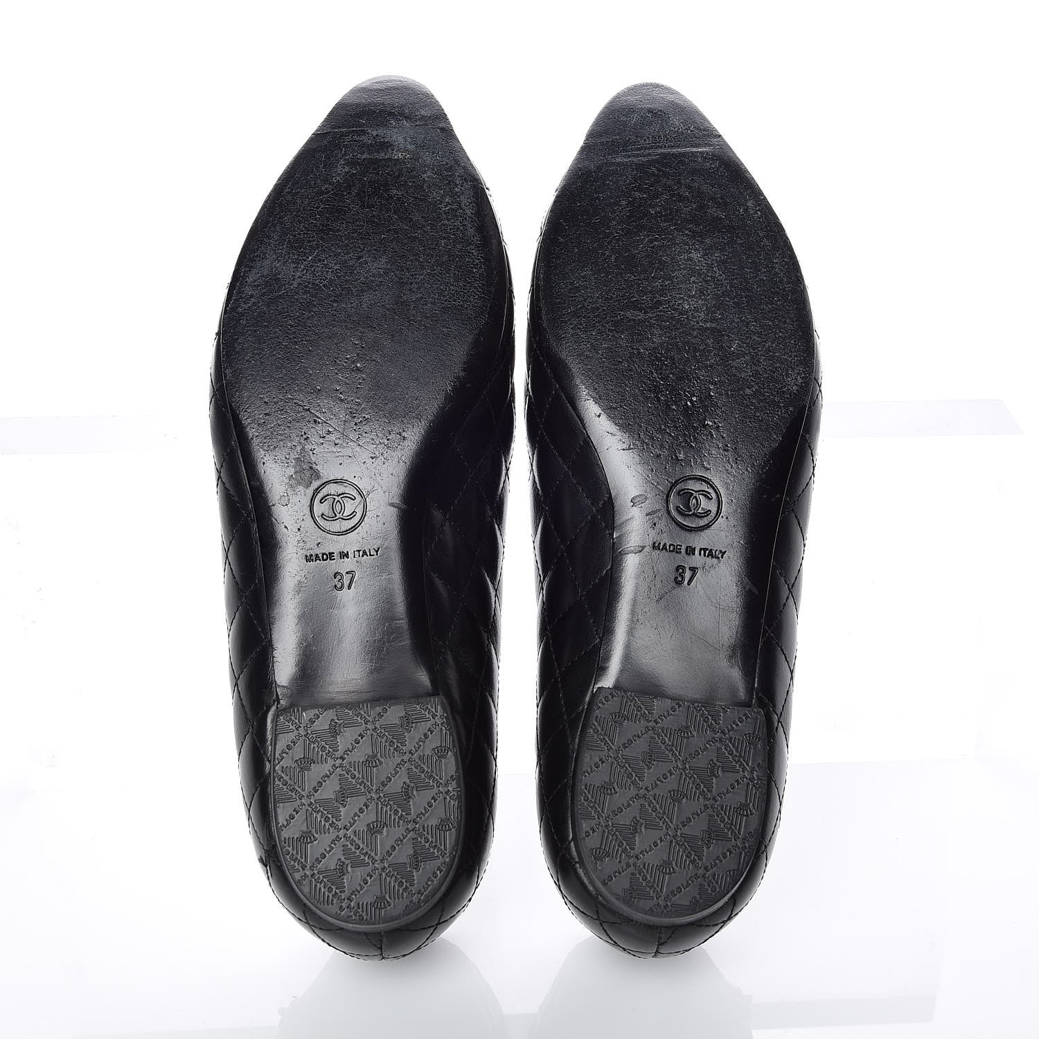 Chanel Aged Calfskin Quilted CC Cap Toe Ballerina Flats 37 Black 4 of 9
