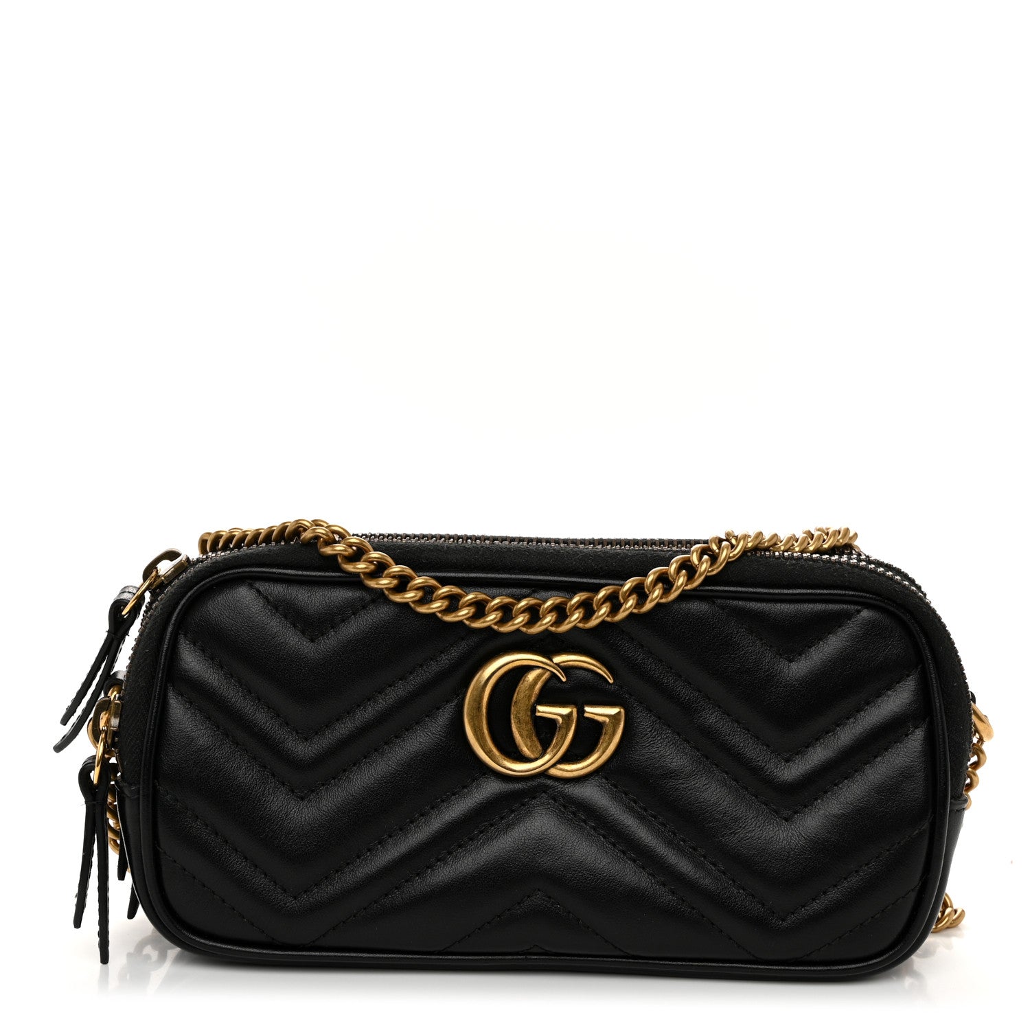 Gucci Calfskin Matelasse Mini GG Marmont Chain Crossbody Bag Black 1 of 14