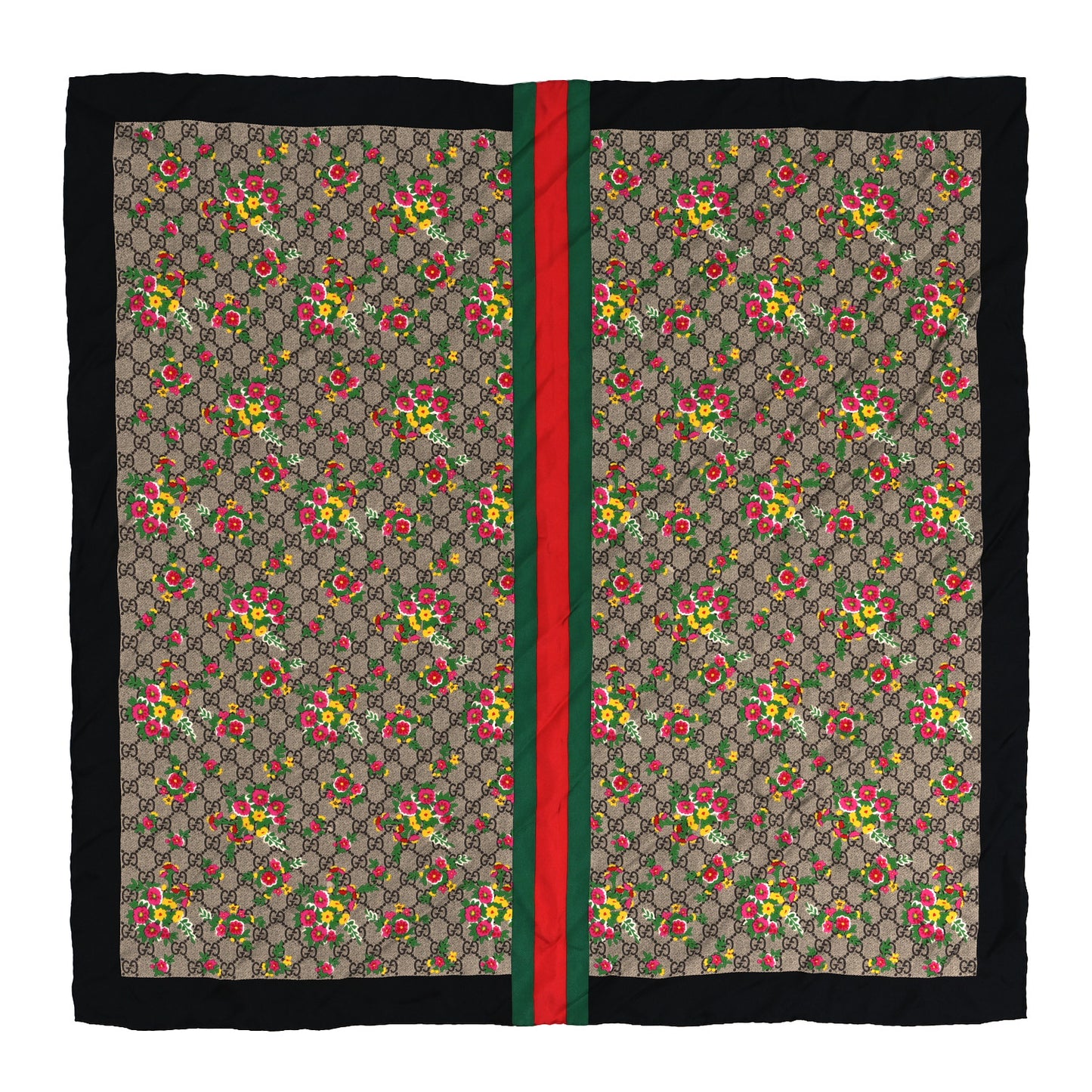 Silk Monogram Floral Web Square Scarf Black Multicolor