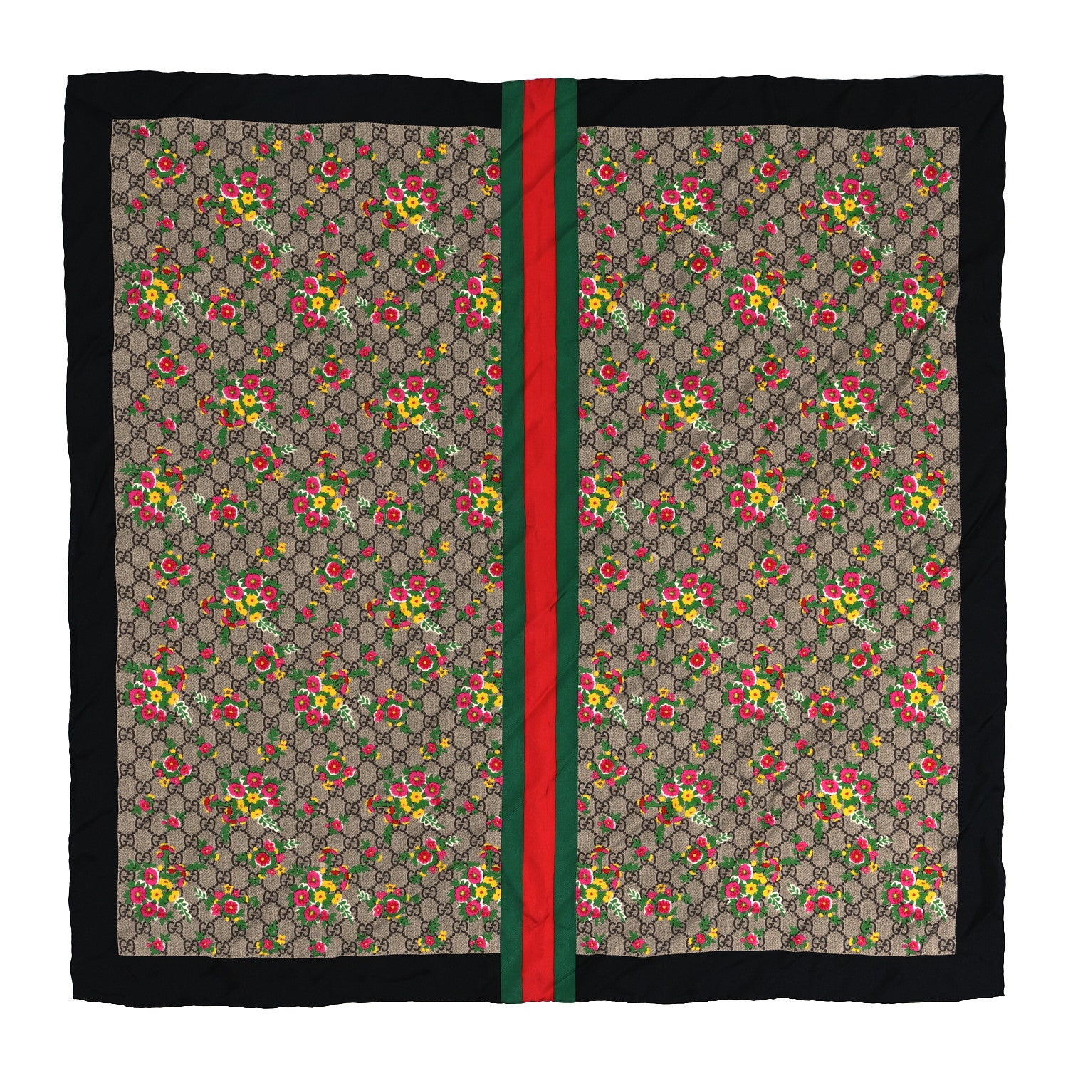 Gucci Silk Monogram Floral Web Square Scarf Black Multicolor 1 of 3