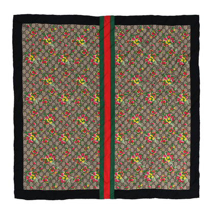 Gucci Silk Monogram Floral Web Square Scarf Black Multicolor 1 of 3