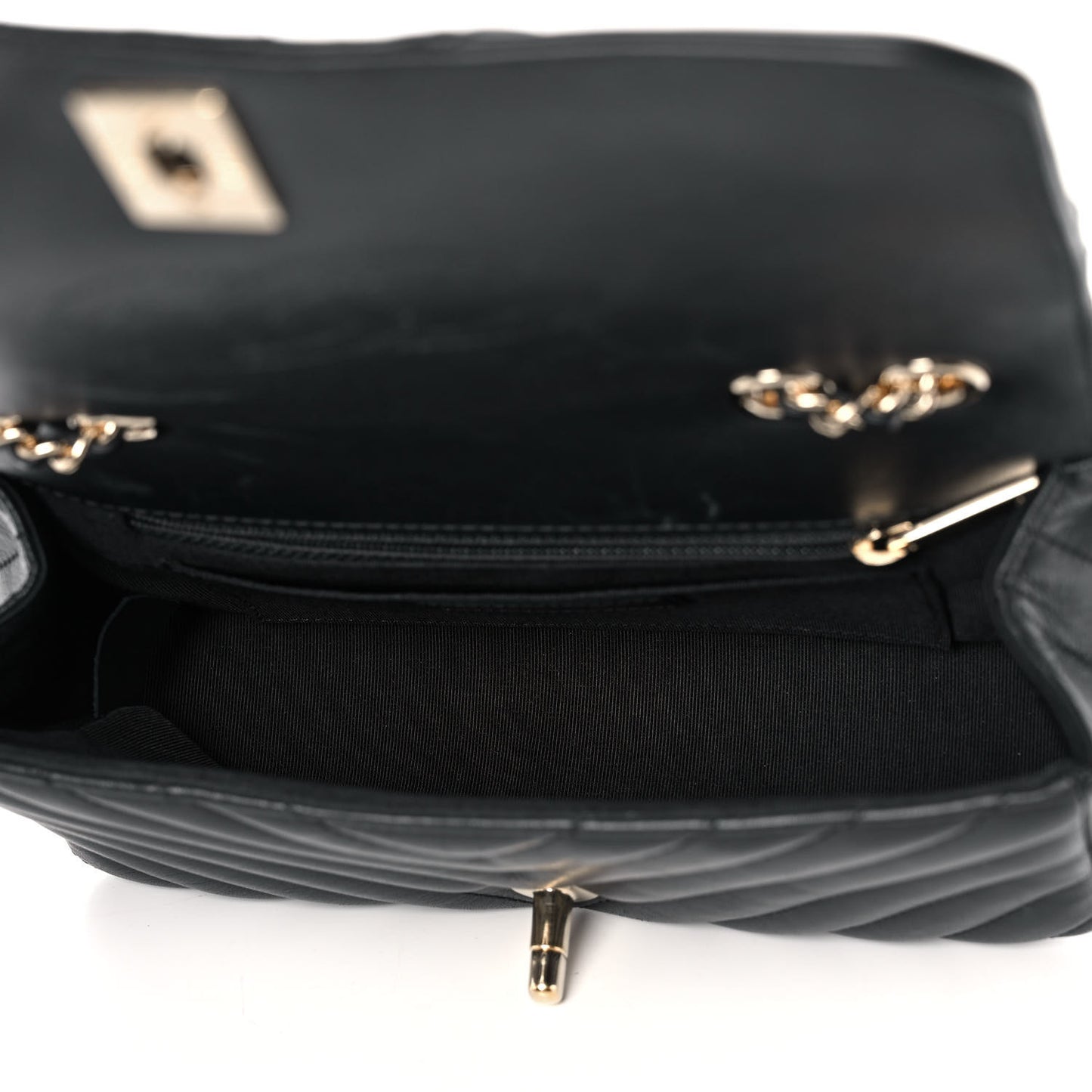 Calfskin Chevron Quilted Medium Statement Flap Black