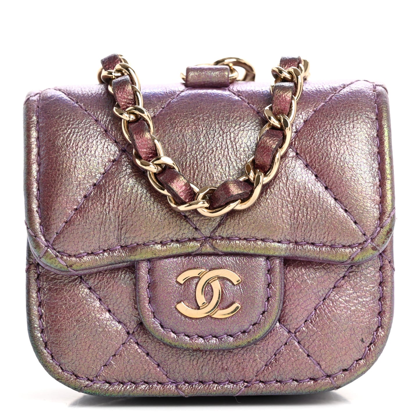 Iridescent Lambskin Quilted Airpods Pro Case Purple