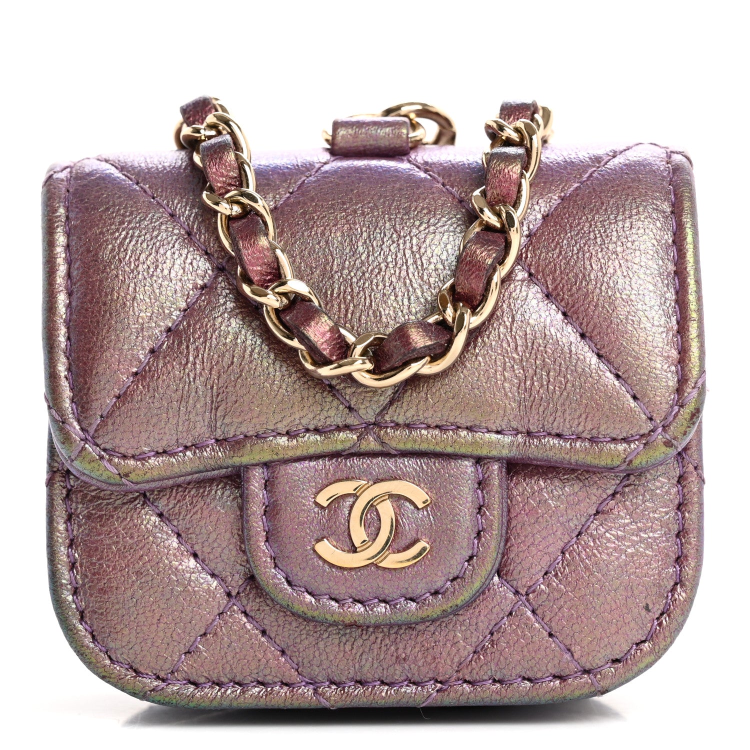 Chanel Iridescent Lambskin Quilted Airpods Pro Case Purple 8 of 16