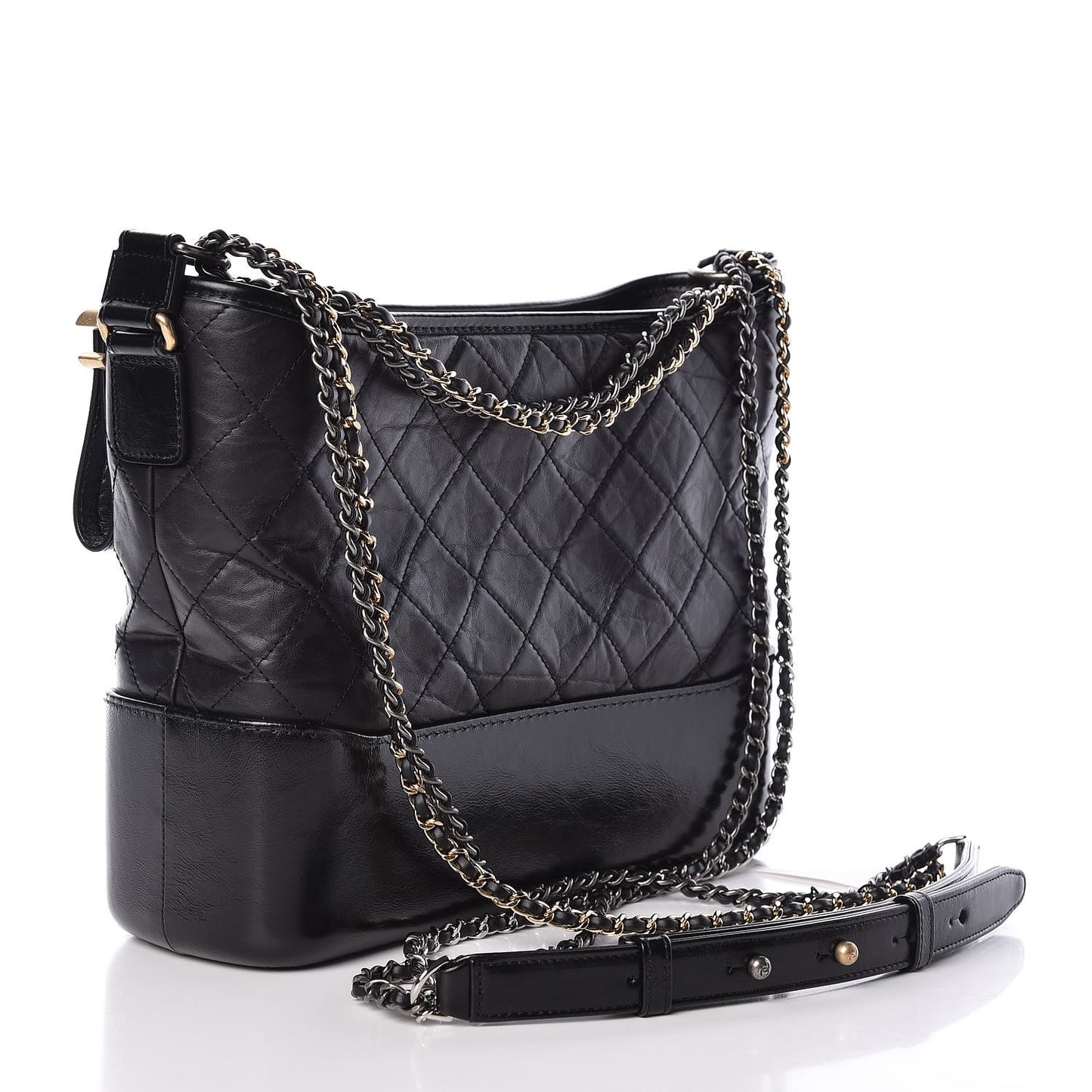 Aged Calfskin Quilted Medium Gabrielle Hobo Black