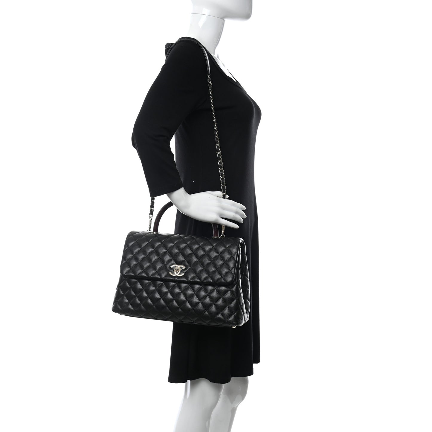 Caviar Lizard Embossed Quilted Medium Coco Handle Flap Black