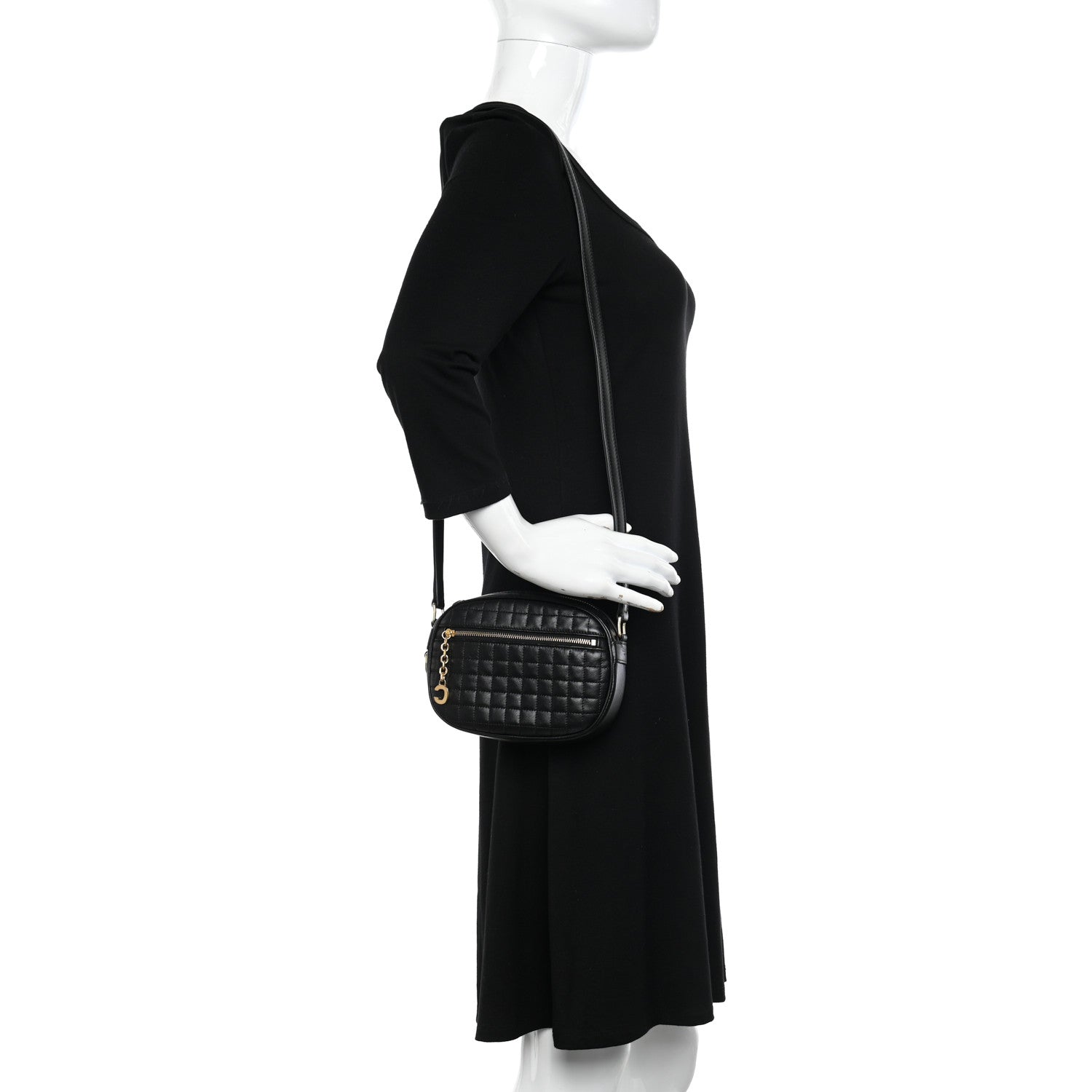 Celine Calfskin Quilted Small C Charm Bag Black 2 of 10
