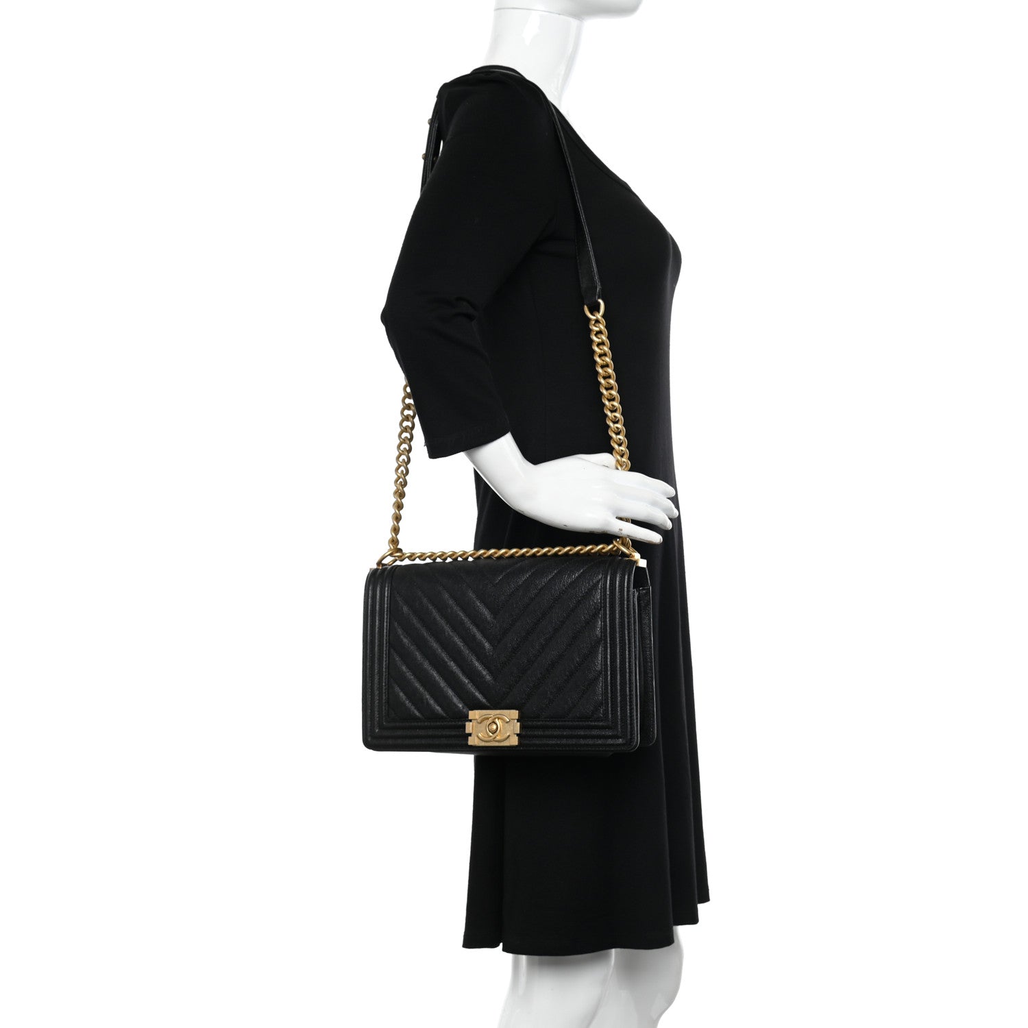 Chanel Caviar Chevron Quilted New Medium Boy Flap Black 2 of 10