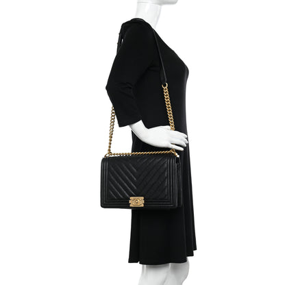 Chanel Caviar Chevron Quilted New Medium Boy Flap Black 2 of 10