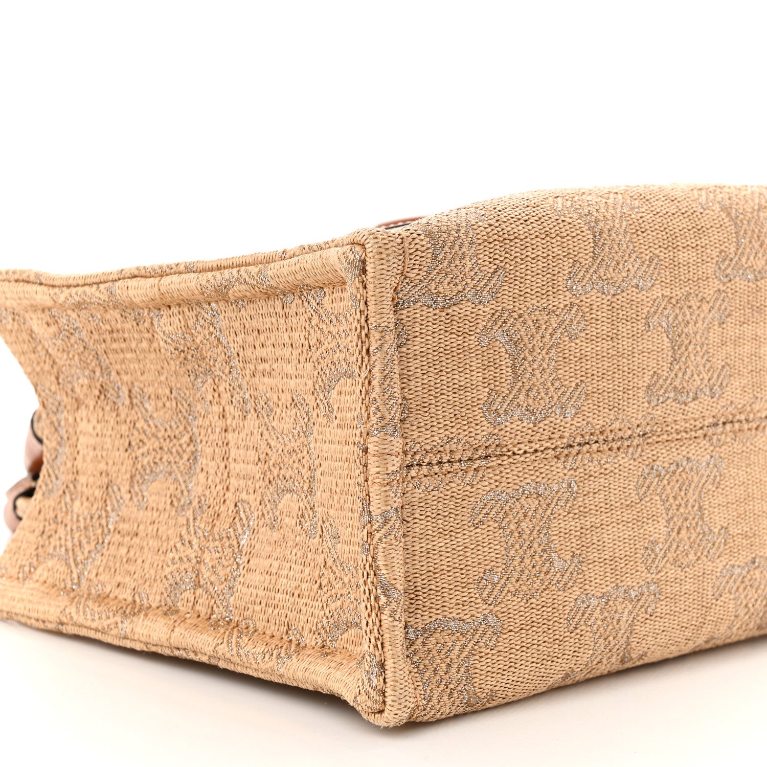 Celine Raffia Effect Calfskin Triomphe Jacquard Small Cabas Thais Natural Black 8 of 9