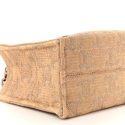 Celine Raffia Effect Calfskin Triomphe Jacquard Small Cabas Thais Natural Black 8 of 9