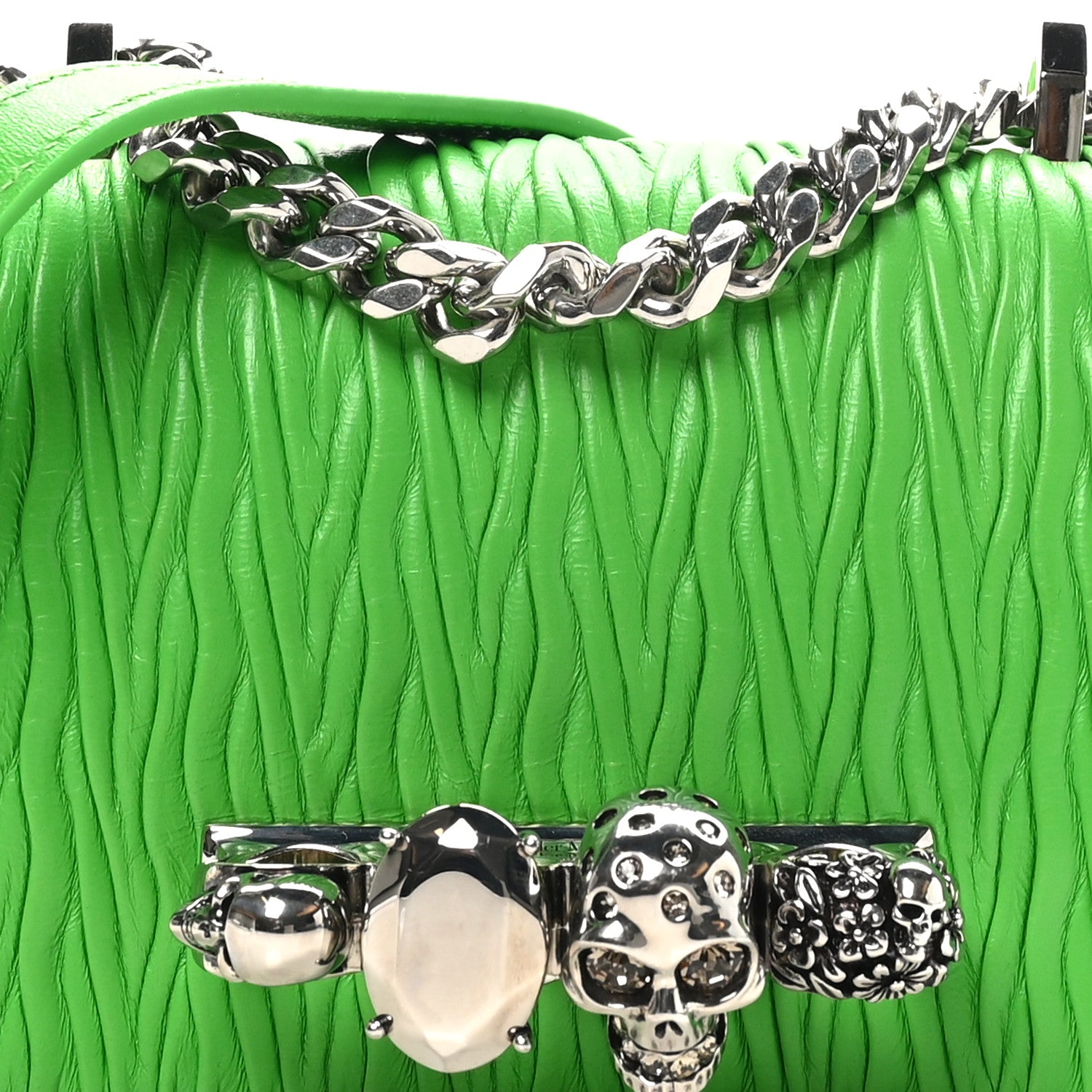 Alexander McQueen Lambskin Pleated Knuckle Shoulder Bag Green