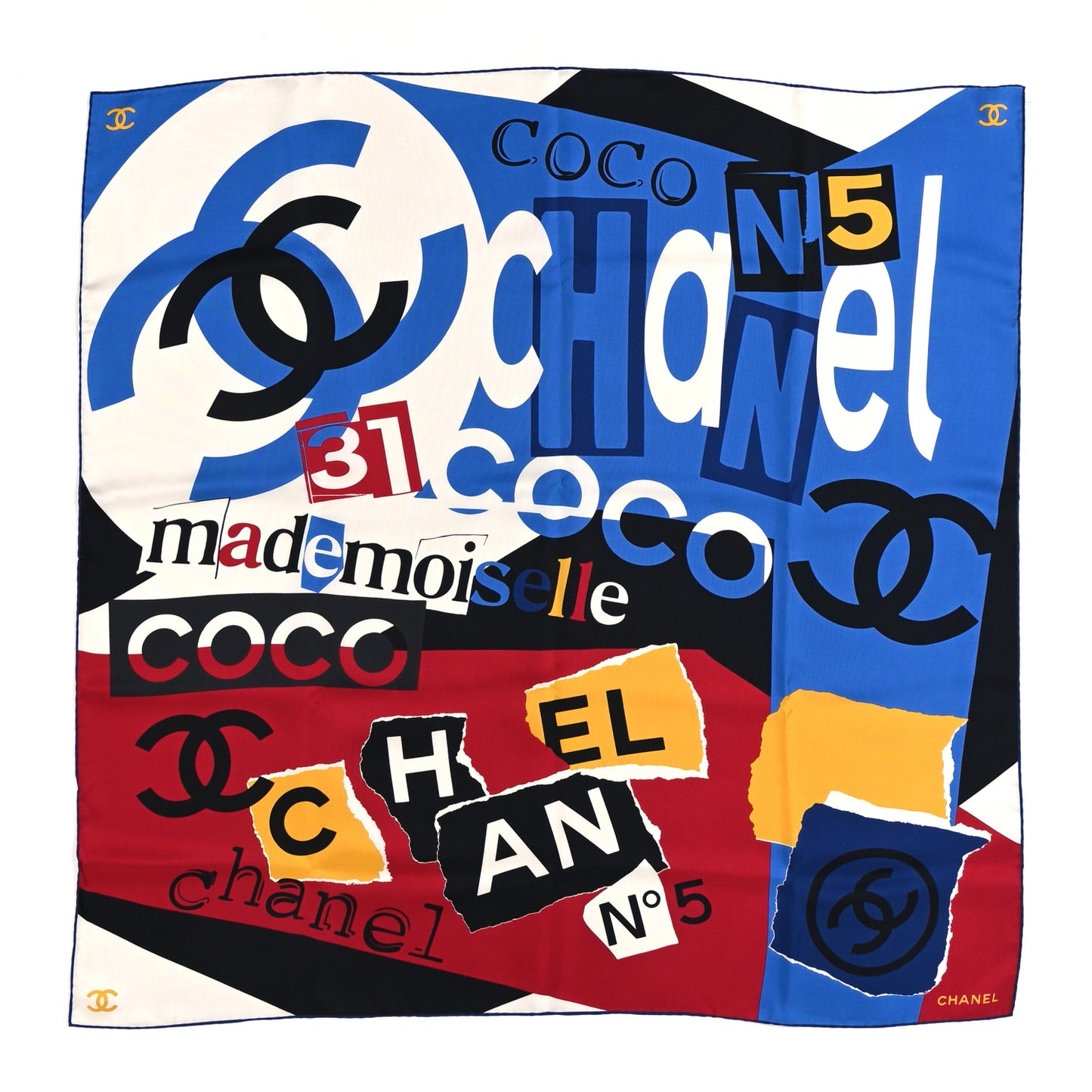 Silk CC Coco Square Scarf Burgundy Blue Navy Blue