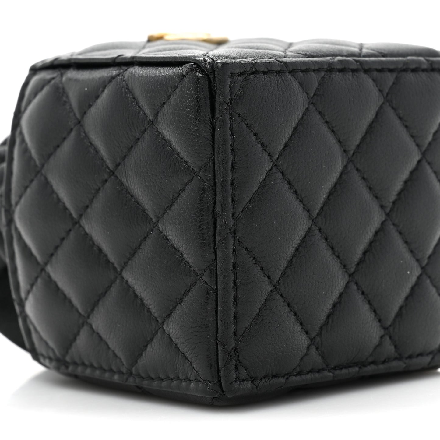 Calfskin Quilted Mini Drawstring Bucket Bag Black