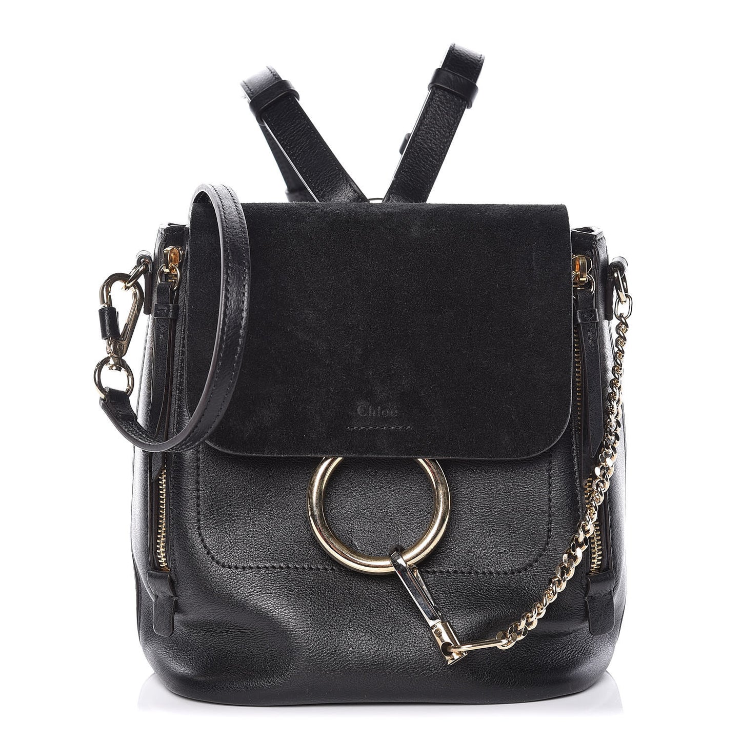 Suede Calfskin Small Faye Backpack Black