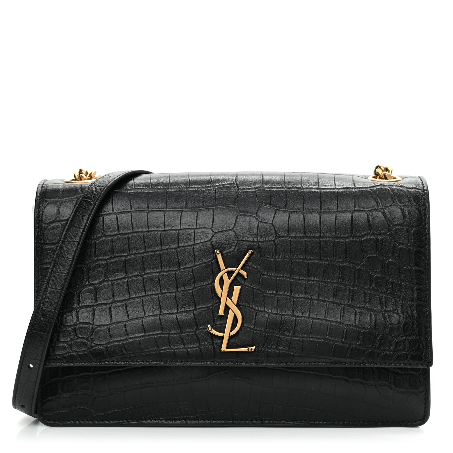 Saint Laurent Calfskin Crocodile Embossed Small Monogram Sunset Black 1 of 8