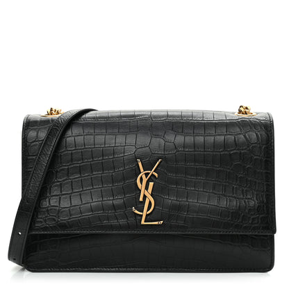 Saint Laurent Calfskin Crocodile Embossed Small Monogram Sunset Black 1 of 8