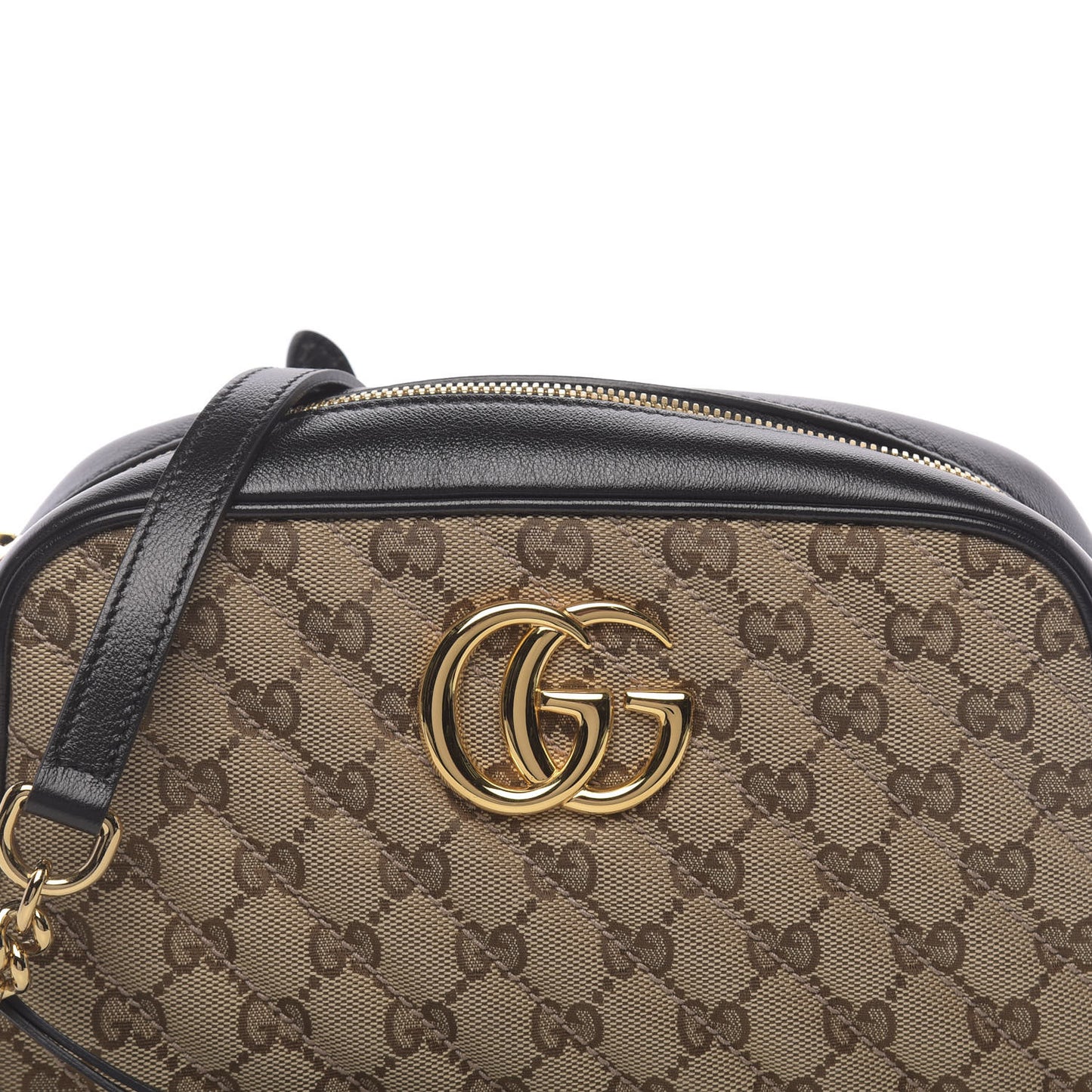 Monogram Matelasse Diagonal Small GG Marmont Chain Shoulder Bag Beige Black