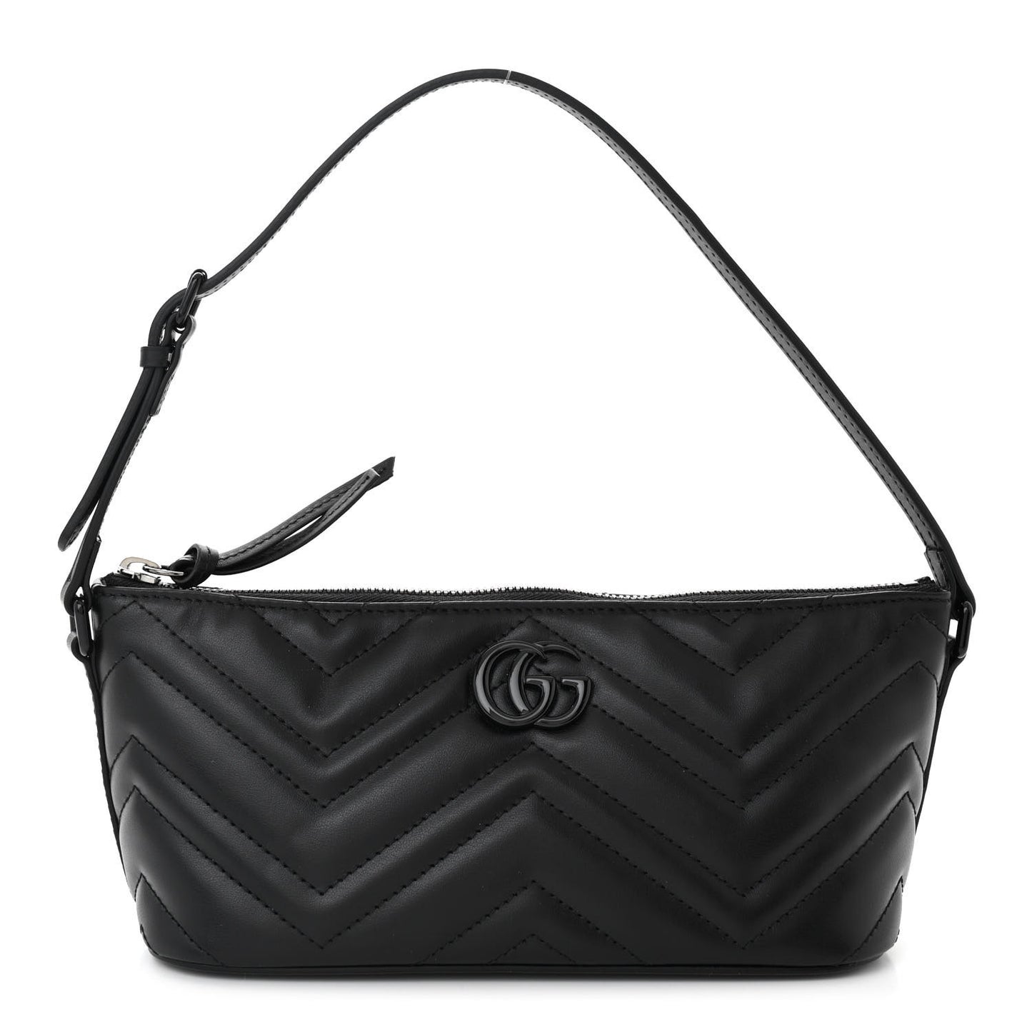 Calfskin Matelasse Chevron Monochrome GG Marmont Sling Shoulder Bag Black