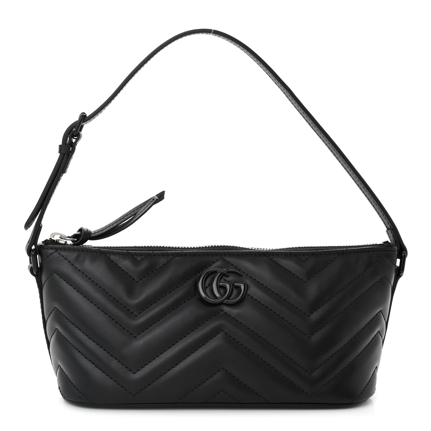 Gucci Calfskin Matelasse Chevron Monochrome GG Marmont Sling Shoulder Bag Black 1 of 10