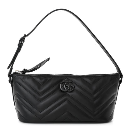 Gucci Calfskin Matelasse Chevron Monochrome GG Marmont Sling Shoulder Bag Black 1 of 10
