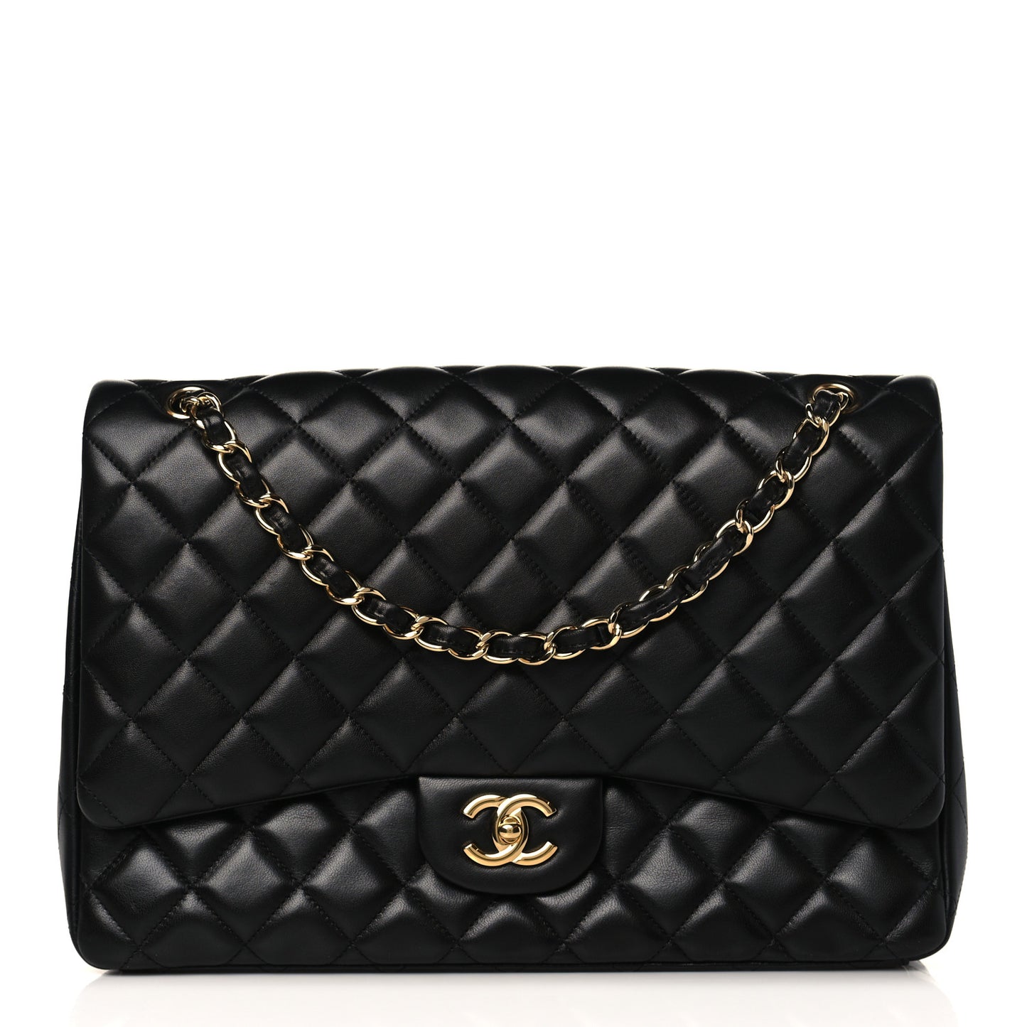 Lambskin Quilted Maxi Single Flap Black