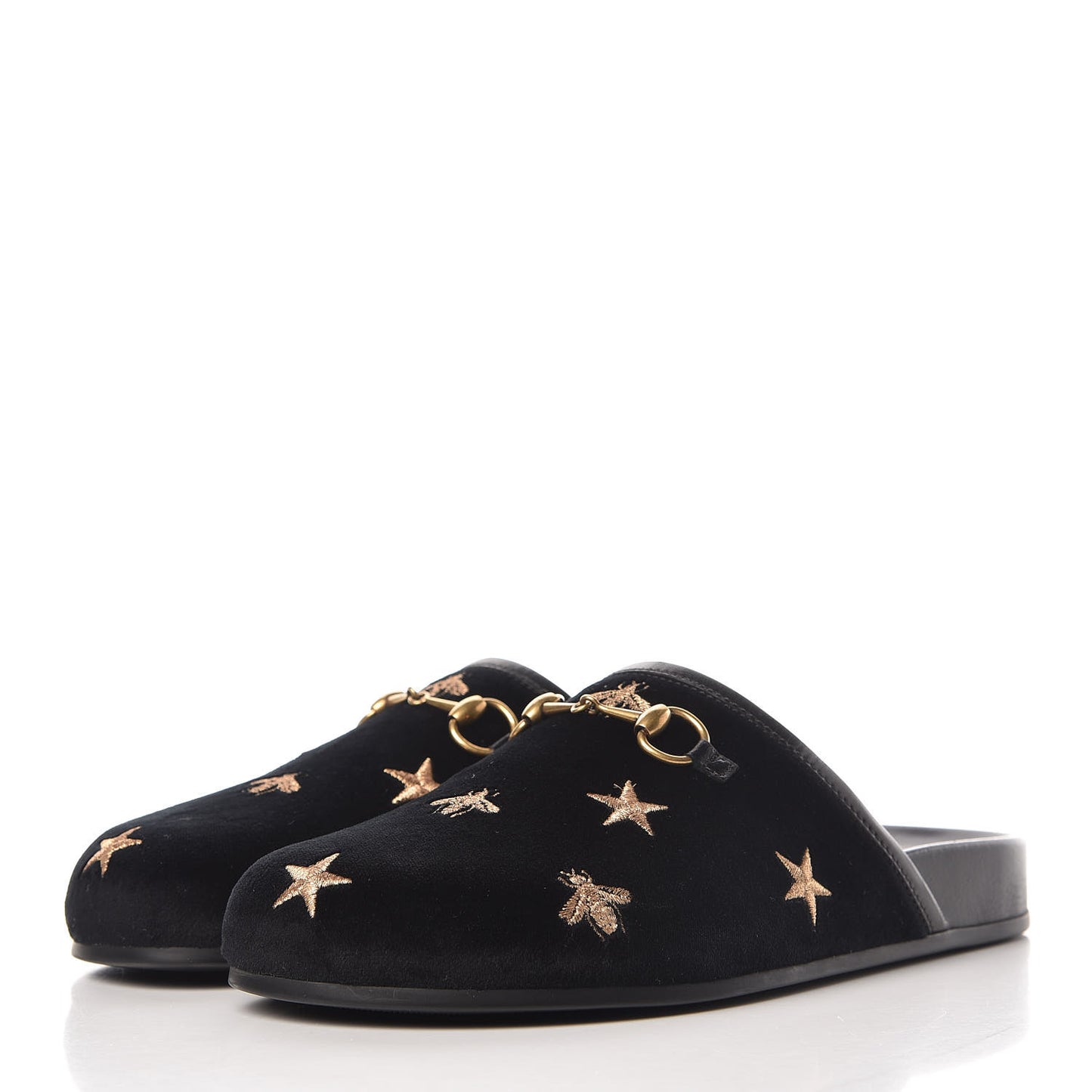Softy Velvet Malaga Kid Bee Star Embroidered Womens Horsebit River Slippers 37 Black