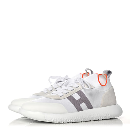 Hermes Knit Suede Goatskin Crew Sneakers 41 White Gris 3 of 8