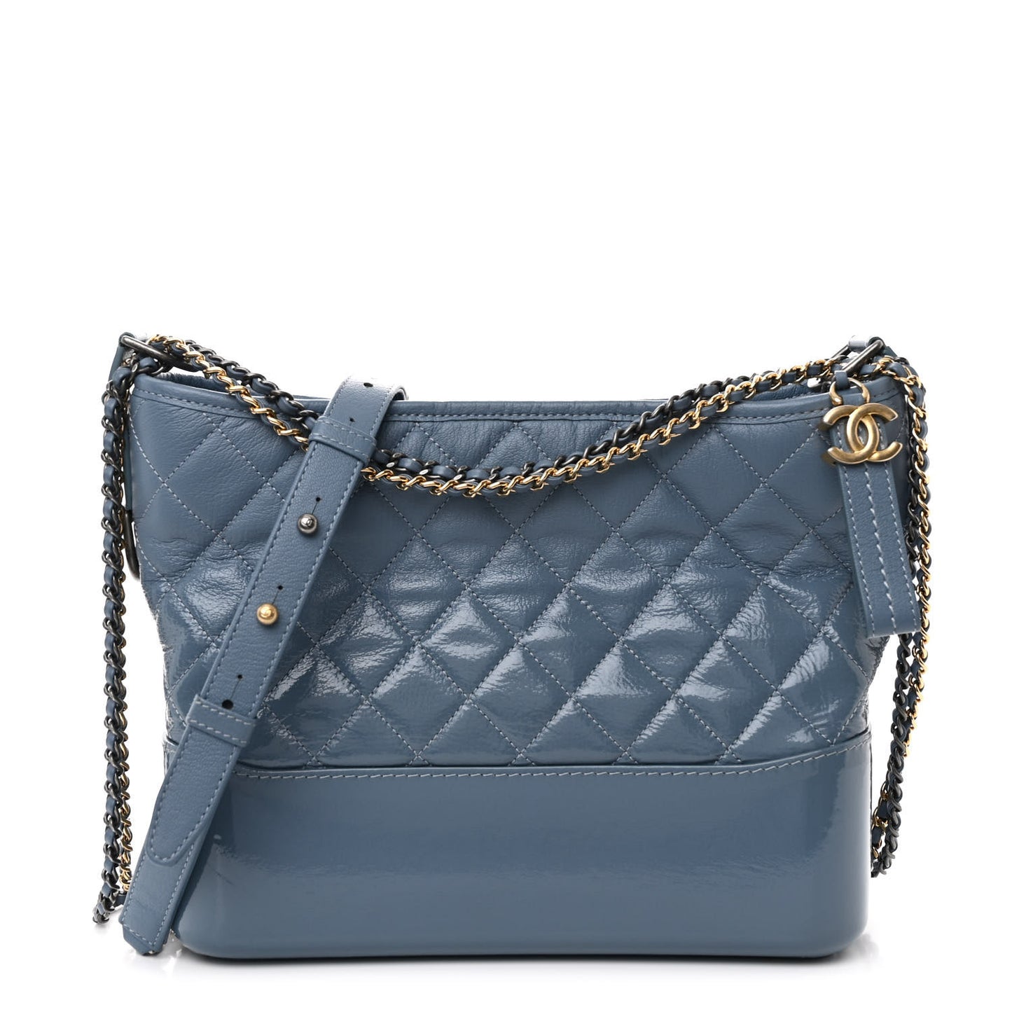 Patent Goatskin Quilted Medium Gabrielle Hobo Blue