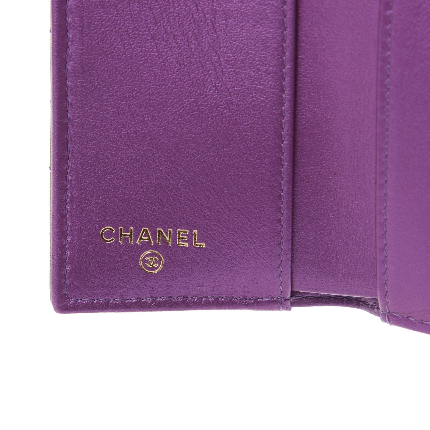 Iridescent Lambskin Small Quilted Flap Wallet Purple