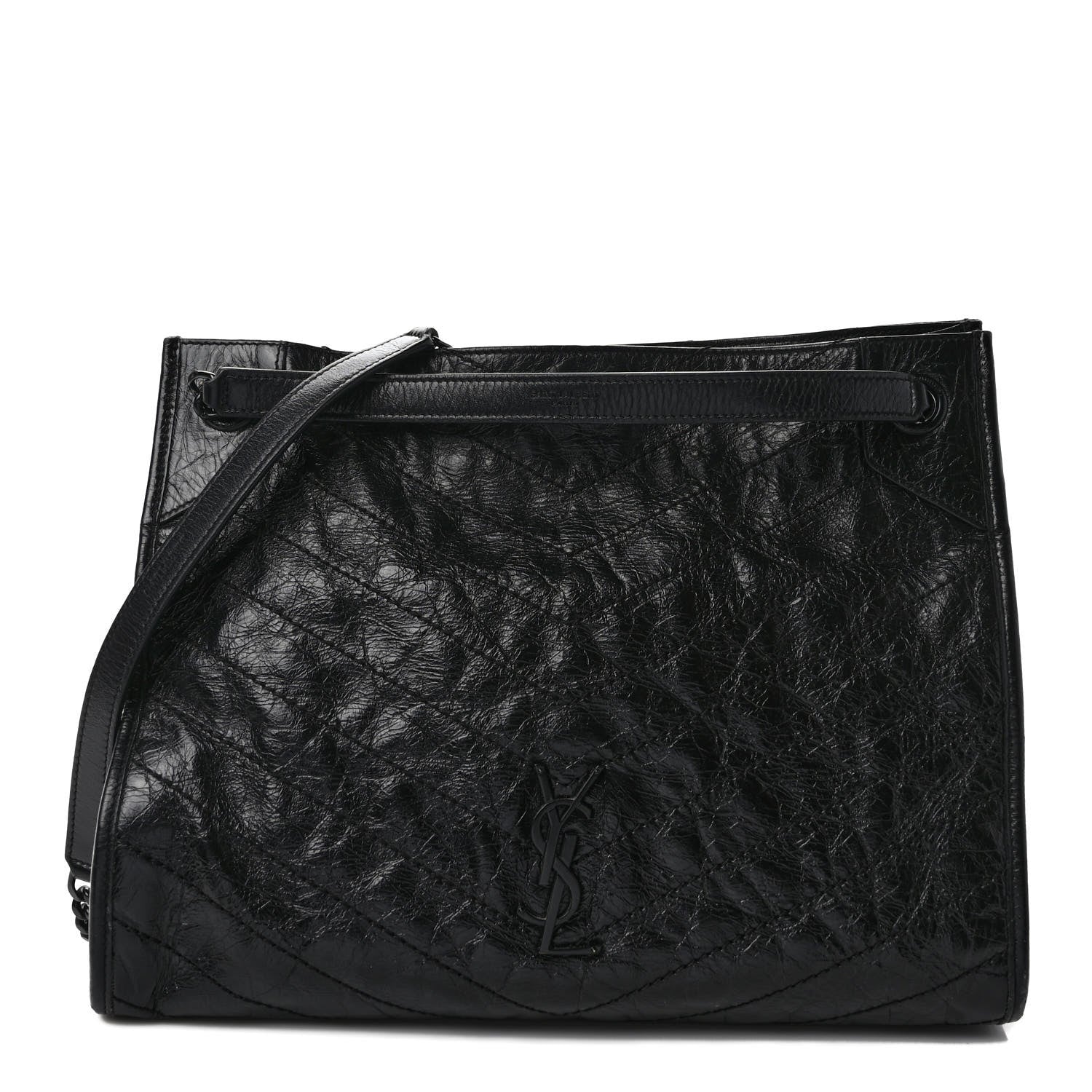 Saint Laurent Crinkled Calfskin Matelasse Monogram Medium Niki Shopper Tote Black 1 of 11