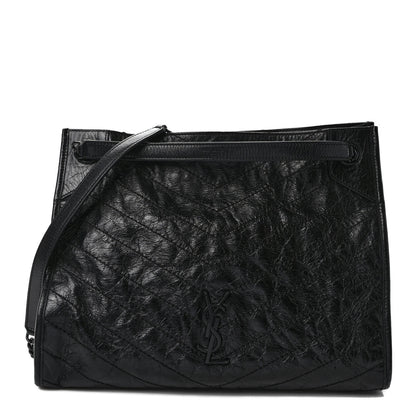 Saint Laurent Crinkled Calfskin Matelasse Monogram Medium Niki Shopper Tote Black 1 of 11