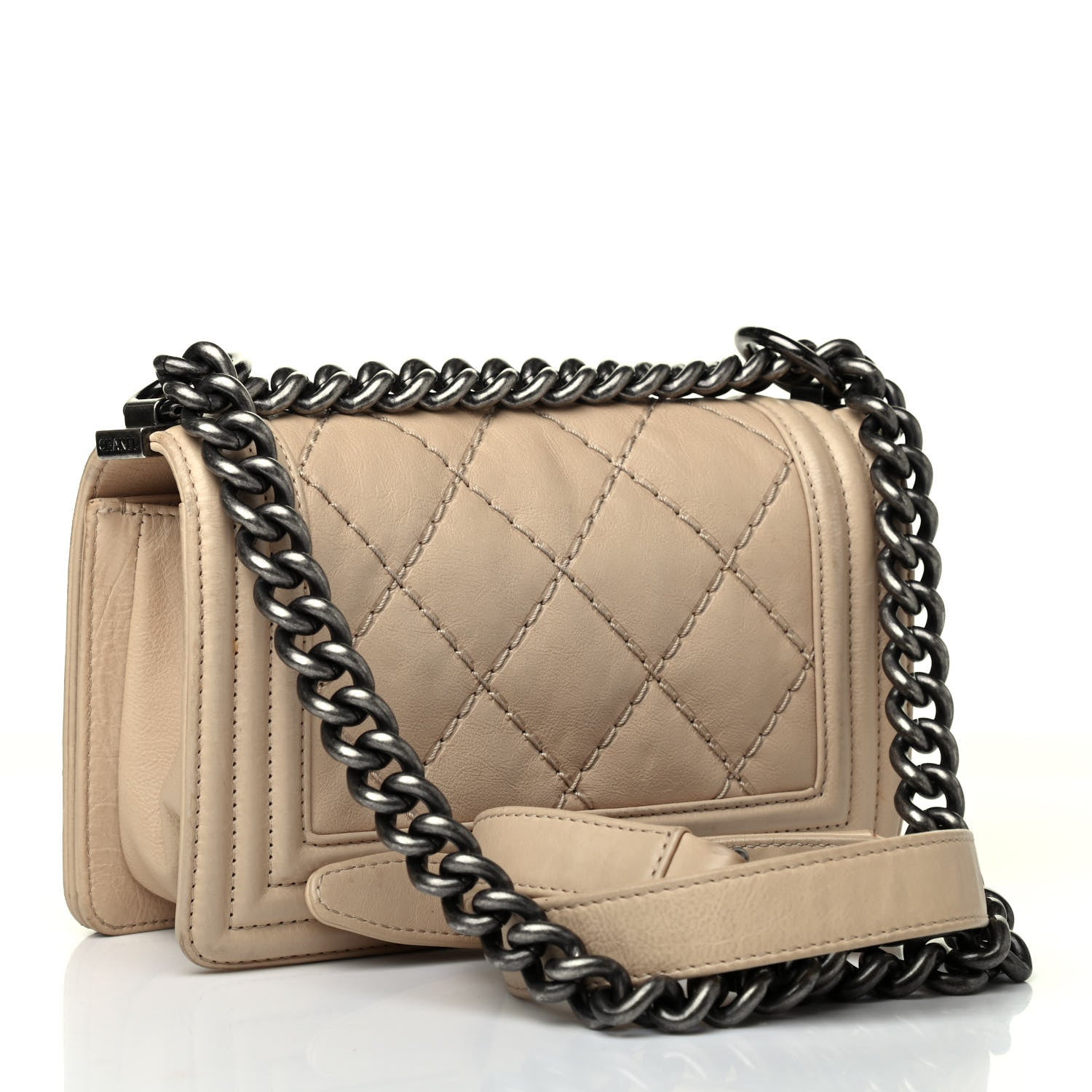 Chanel Calfskin Double Stitch Small Boy Flap Beige 2 of 4