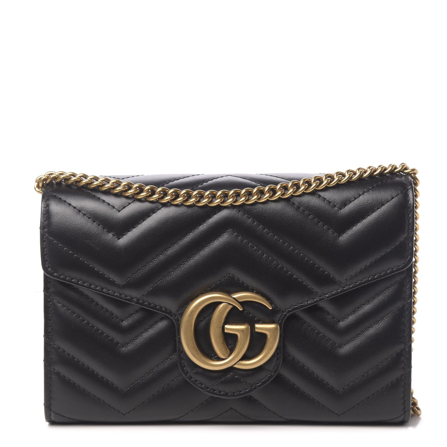 Calfskin Matelasse GG Marmont Chain Wallet Black