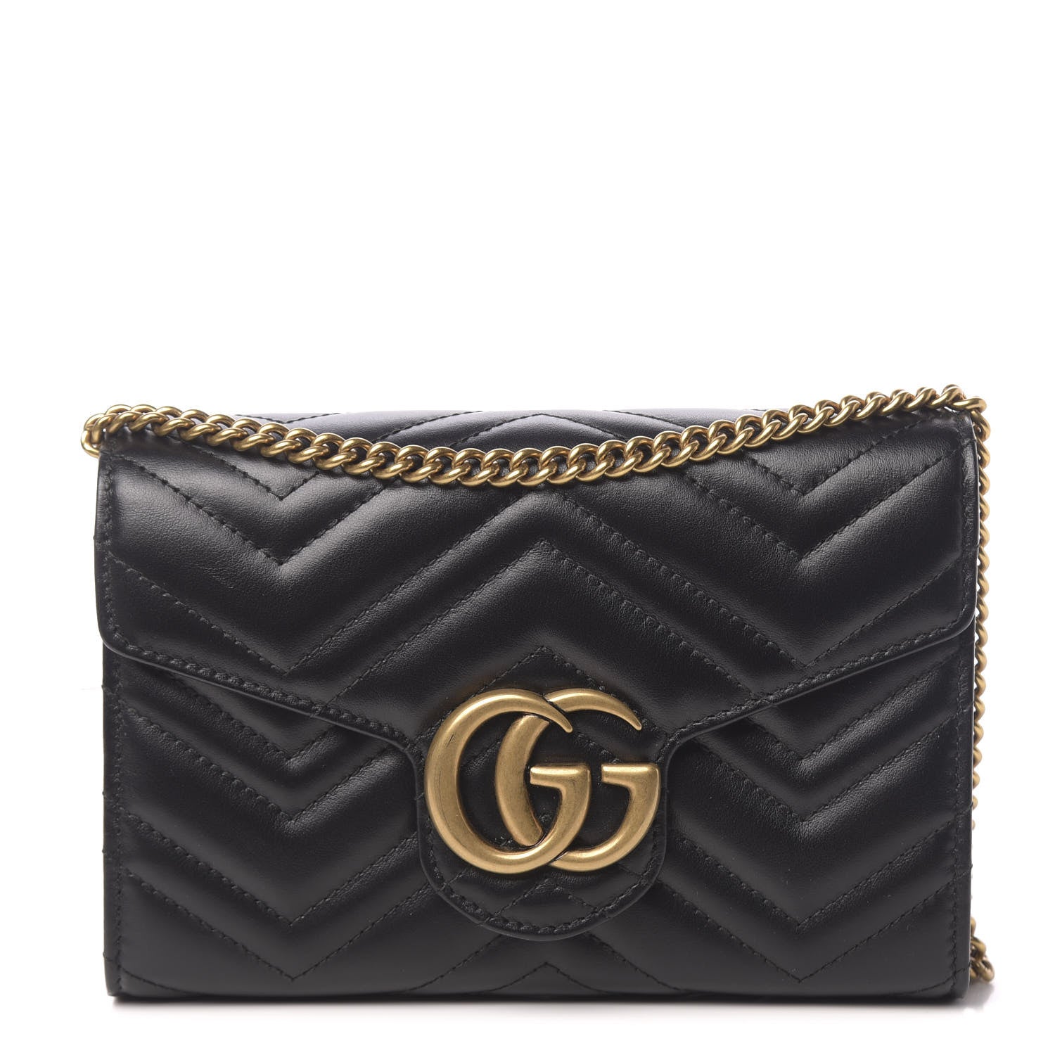 Gucci Calfskin Matelasse GG Marmont Chain Wallet Black 1 of 11