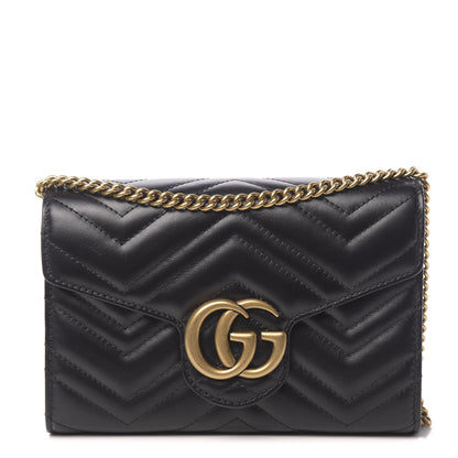 Gucci Calfskin Matelasse GG Marmont Chain Wallet Black 1 of 11