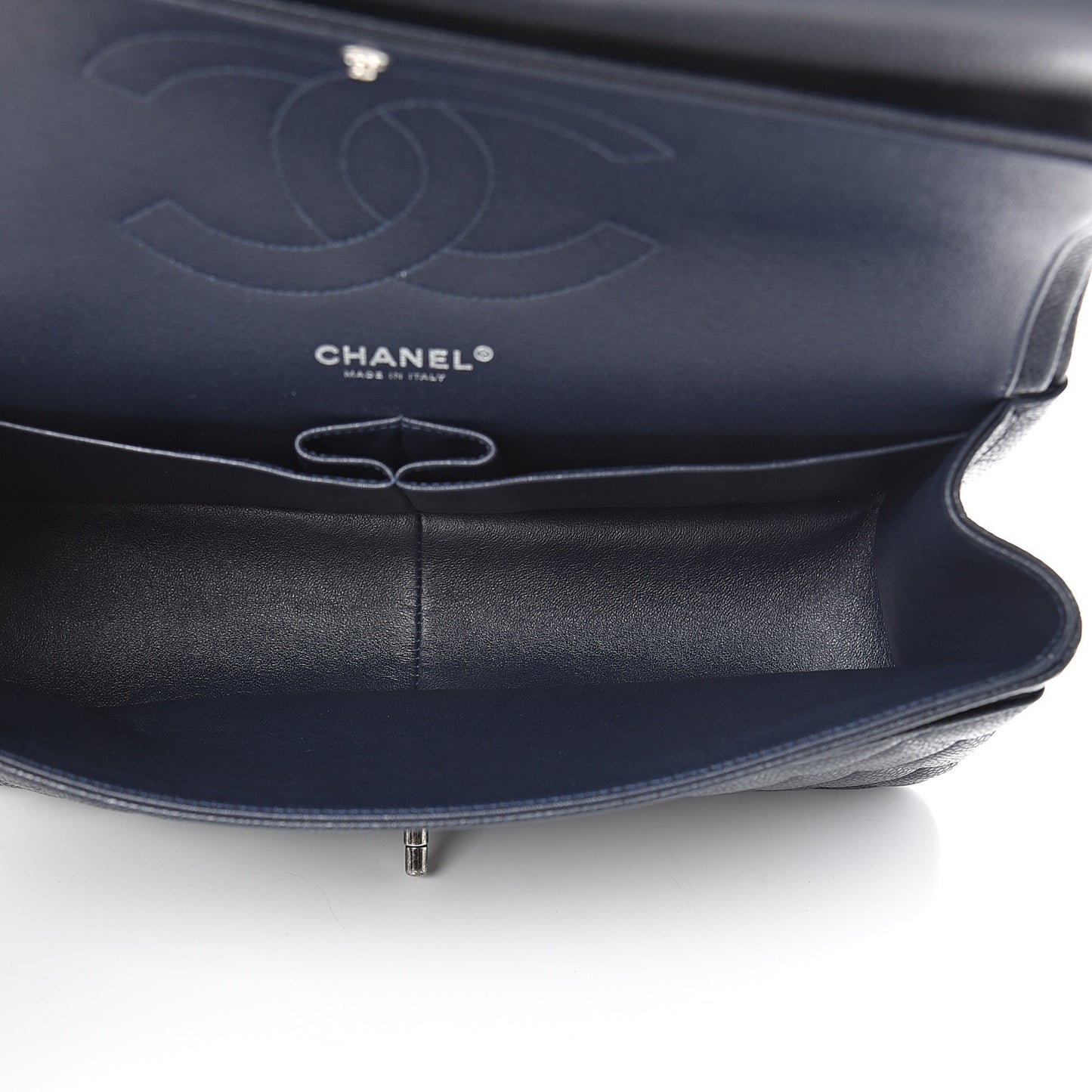 Caviar Quilted Jumbo Double Flap Navy Blue