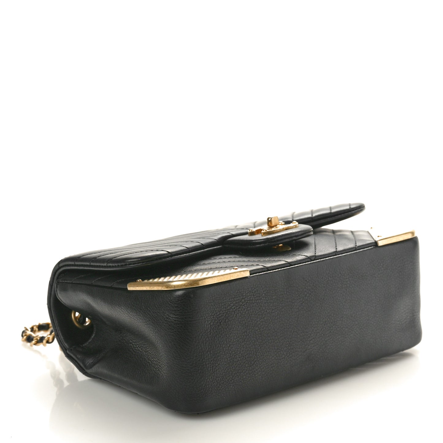 Calfskin Chevron Quilted Mini Rock The Corner Flap Black