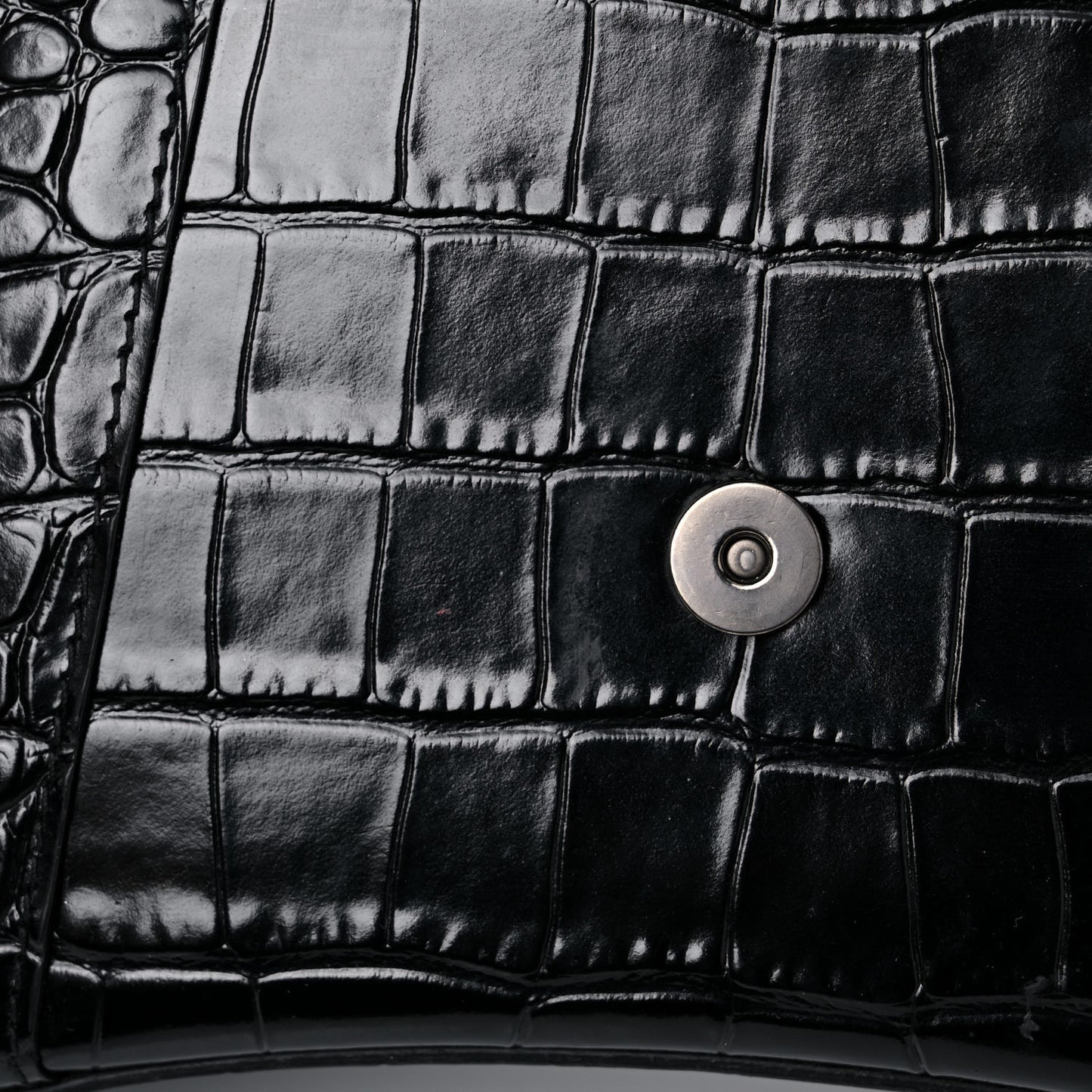 Shiny Calfskin Monochrome Crocodile Embossed Small Hourglass Top Handle Bag Black