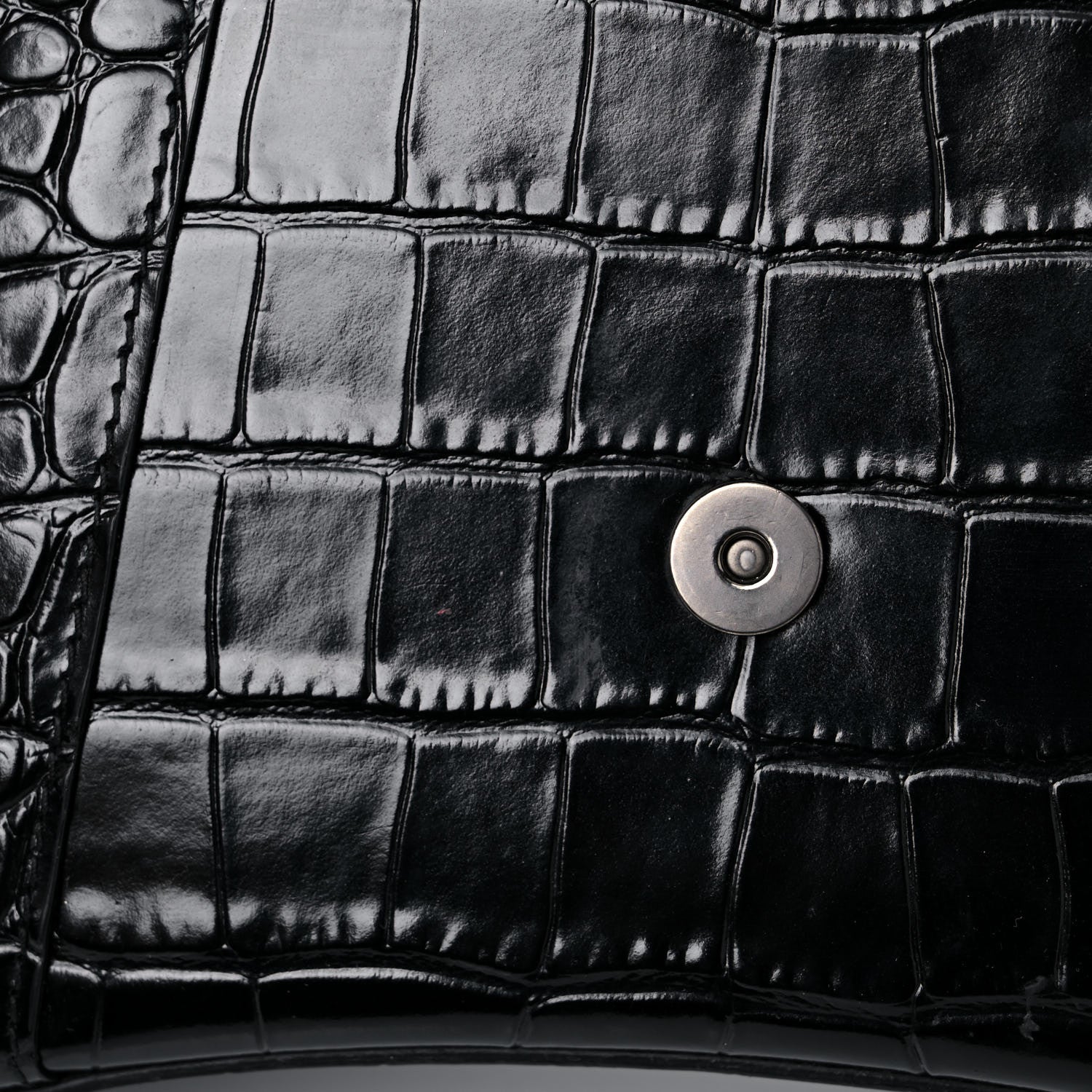 Balenciaga Shiny Calfskin Monochrome Crocodile Embossed Small Hourglass Top Handle Bag Black 16 of 21