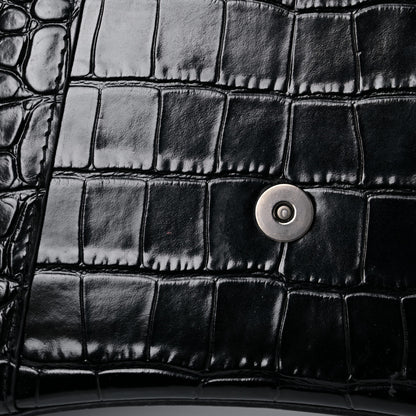 Balenciaga Shiny Calfskin Monochrome Crocodile Embossed Small Hourglass Top Handle Bag Black 16 of 21
