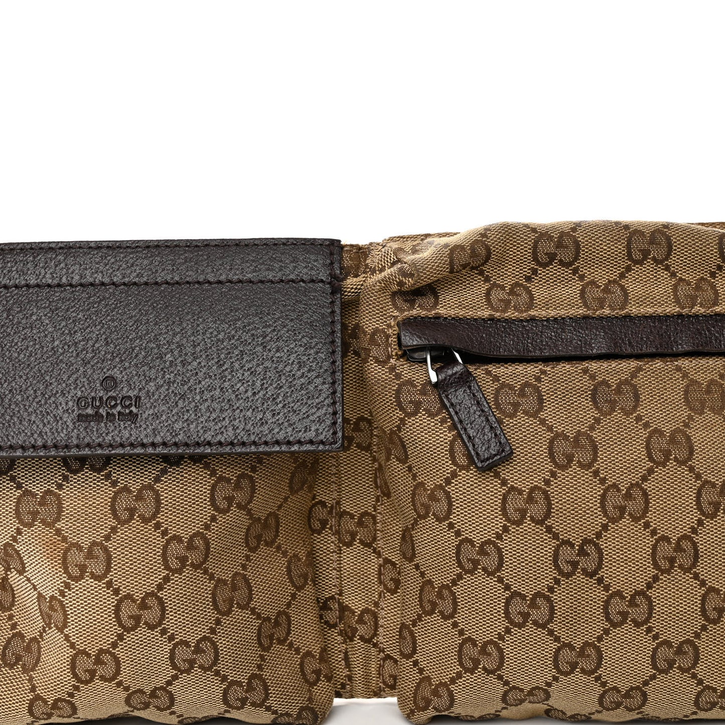 GG Monogram Double Pocket Belt Bag Dark Brown