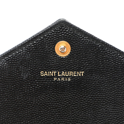 Saint Laurent Grain De Poudre Matelasse Chevron Monogram Envelope Chain Wallet Black 6 of 11