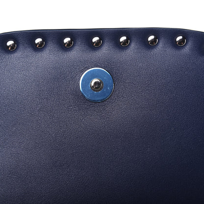 Valentino Garavani Vitello Colorblock Large Free Rockstud Halfmoon Saddle Bag Marine White 12 of 15