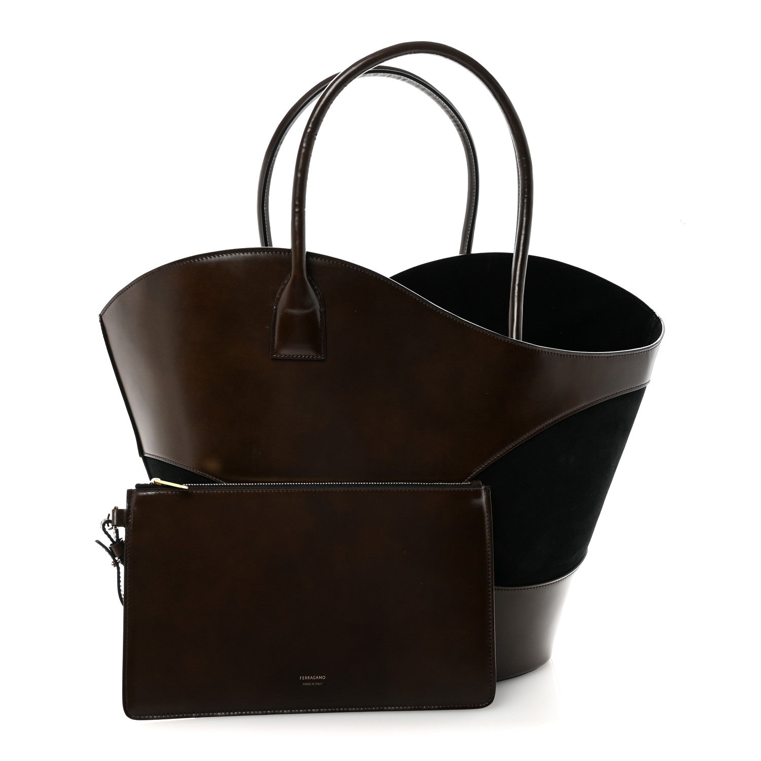 Salvatore Ferragamo Calfskin Suede Cut Out Large Tote Brown Black 3 of 11