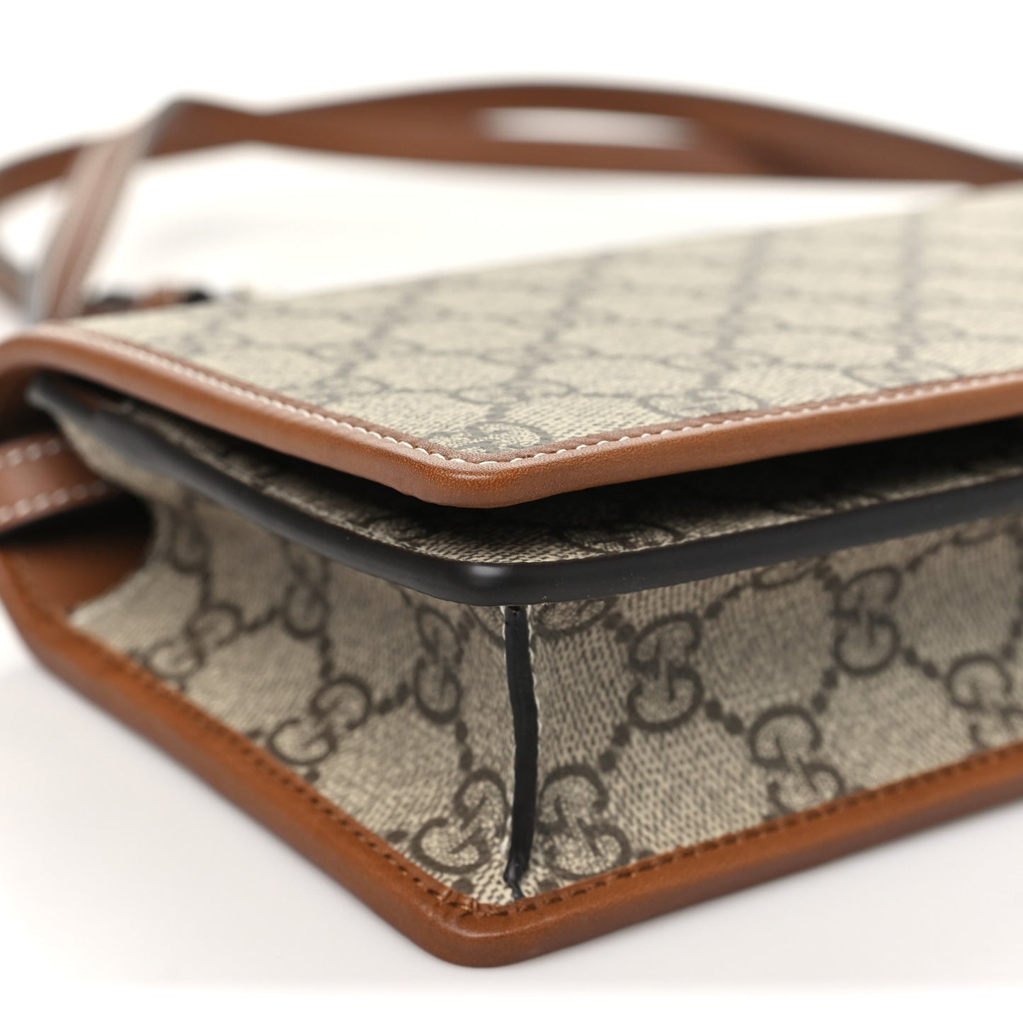 GG Emblem Monogram Wallet With Strap Beige Brown
