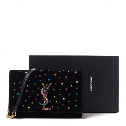 Saint Laurent Velvet Crystal Embellished Monogram Kate Chain Wallet Black 9 of 9