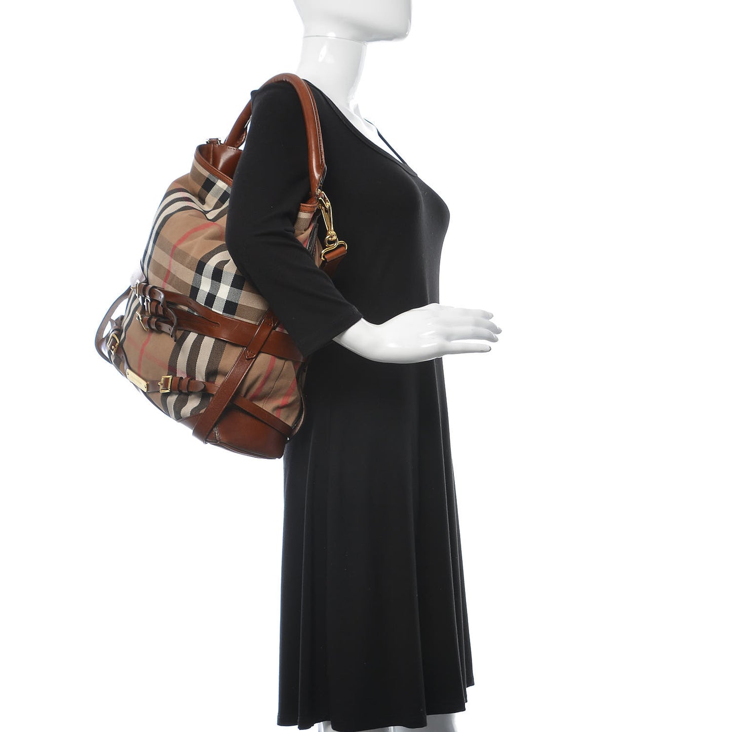 House Check Bridle Calfskin Medium Gosford Hobo Dark Tan