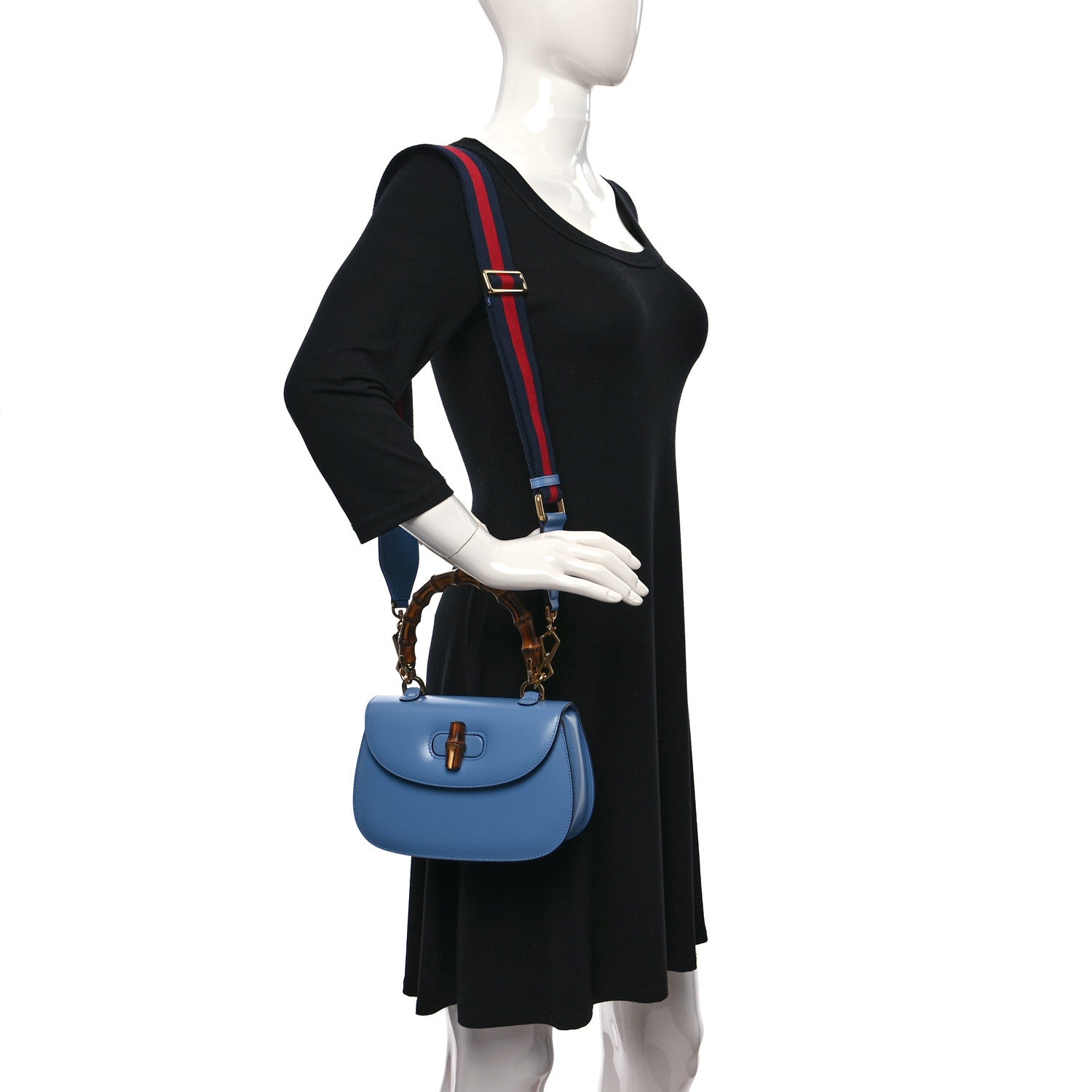 Gucci Boarded Dyana Lux Calfskin Web Small Bamboo 1947 Top Handle Bag Blue 3 of 9